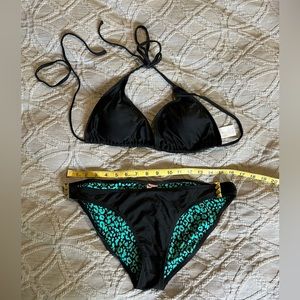 Black Exhilaration swimsuit with gold details on bottom- large bottom XL top.
